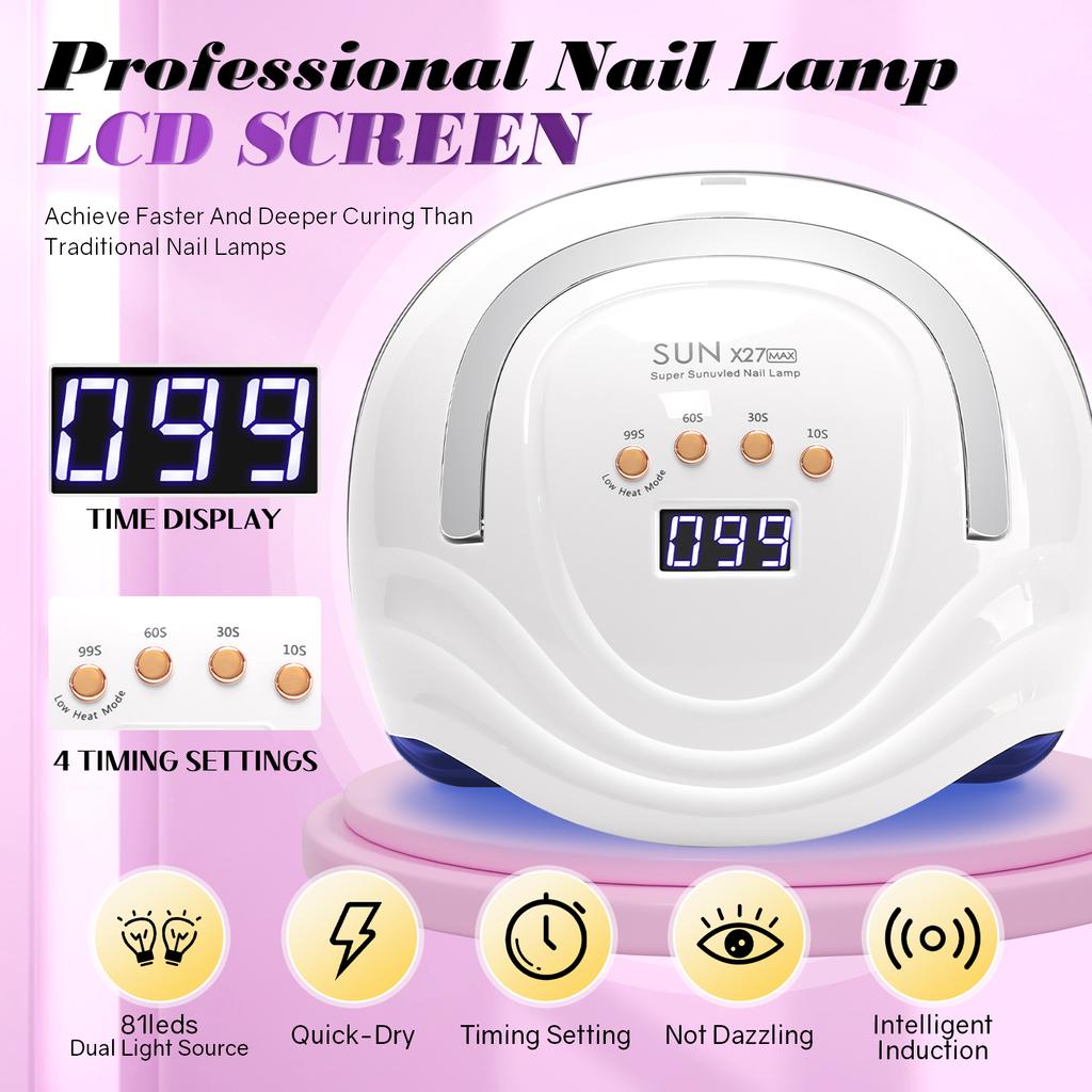 УФ светодиодная лампа 380 Вт для ногтей 81 светодиод лампа для сушки ногтей быстросохнущая лампа для гель-лака для ногтей с ЖК-экраном автосенсор оборудование для ногтей