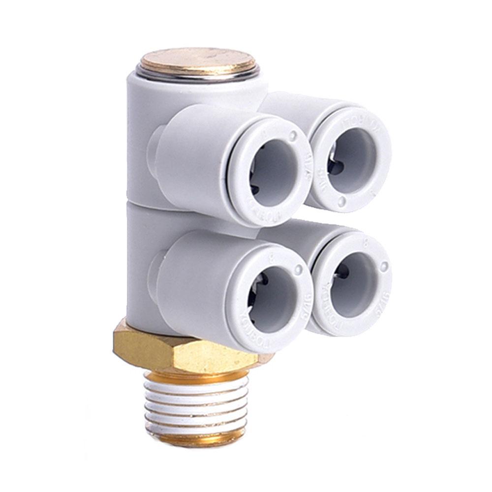 Поворотный 1/8" 1/4" 3/8" 1/2" BSP 4 6 8 10 12мм Колено для трубки 4-ходовой разветвитель Пластиковый Пневматический фитинг для воздушной трубки Быстроразъемный соединитель