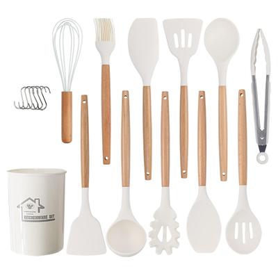 Hiino Kano Kitchen Tool Set Cooking Utensils 13 Pieces 14 Heat-resistant Silicone Wooden Handle Gentle On Pots Dishwasher Safe Spatula Ladle