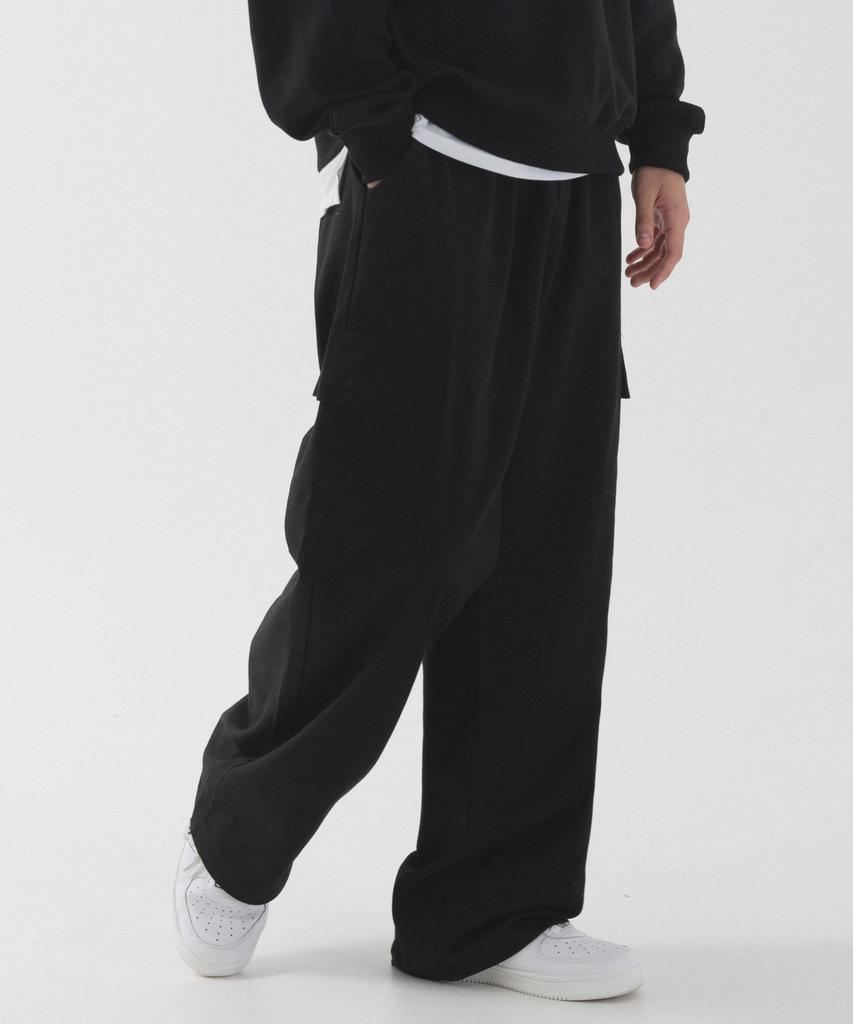 PIANER String Wide Cotton Cargo Pants (Black)