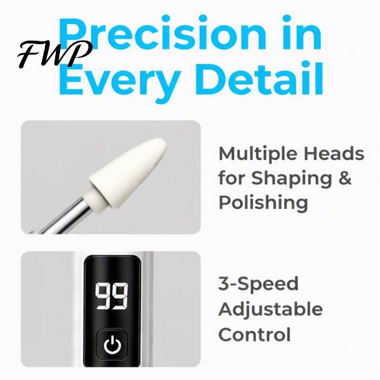 Rechargeable Nail Polishing Tool Cordless Electric Drill, 3-Speed Manicure File with LED Light, Pedicure USB for Shaping, Buffing, Cuticle Care
