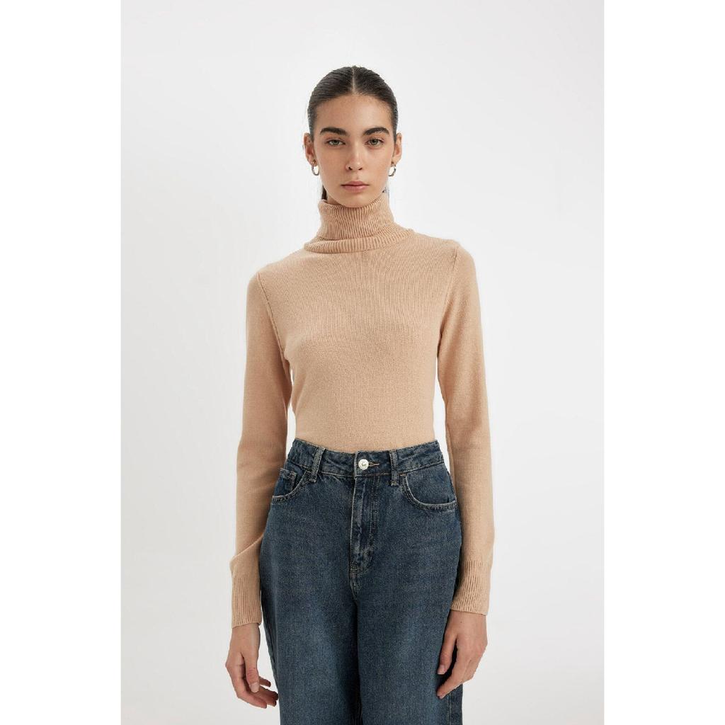 Regular Fit Soft Textured Turtleneck Basic Plain Knitwear Sweater H1651az24wn