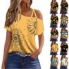 Women's Fashion Casual Print Sexy Cold Shoulder Short Sleeve T-shirt Top