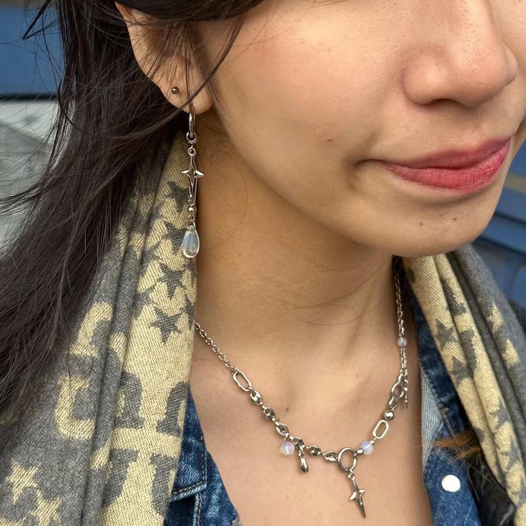 Y2k Goth Polaris Earrings Hypoallergenic Mismatched Opal Black Grunge Alt Cute Trendy Dangly Earrings