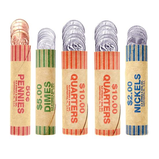 10 шт. предварительно сформированные обертки для монет, рулоны с цветовой кодировкой, четверти пенни для банков, розничных магазинов, обмен монет