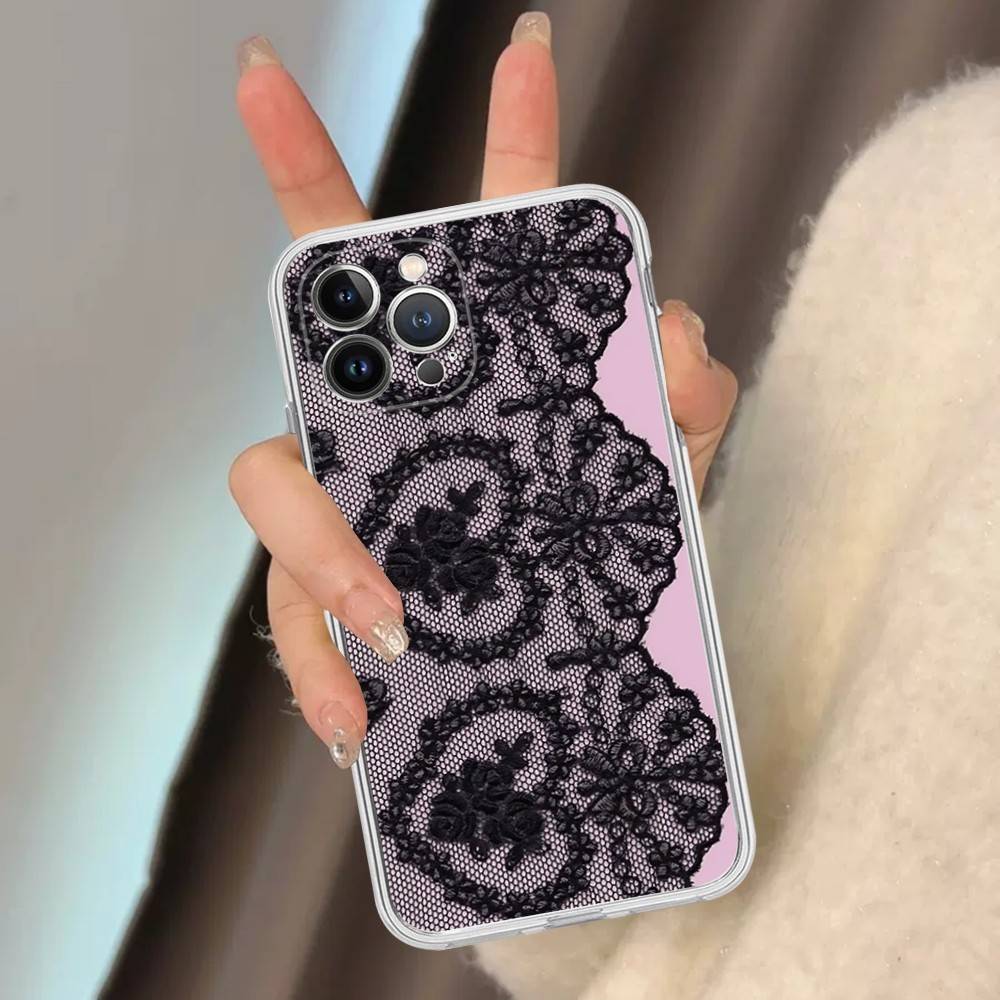Прозрачный чехол с кружевной отделкой для iPhone 17 Air 16 Pro Max 15 14 13 12 11 Plus, противоударный чехол