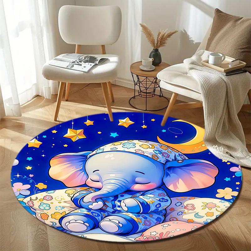 1Pc elephant theme Printed circular carpet, home door mat, outdoor travel protection carpet A4