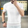 Summer Men's Texture Striped Knit T-shirt Round Neck Solid Color Casual Shirt Half Sleeve Stretchable