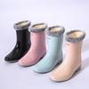 До середины голени резиновые сапоги женские на платформе резиновые туфли модные уличные туфли без застежек дождевые сапоги женские водонепроницаемые рабочие ботинки женские