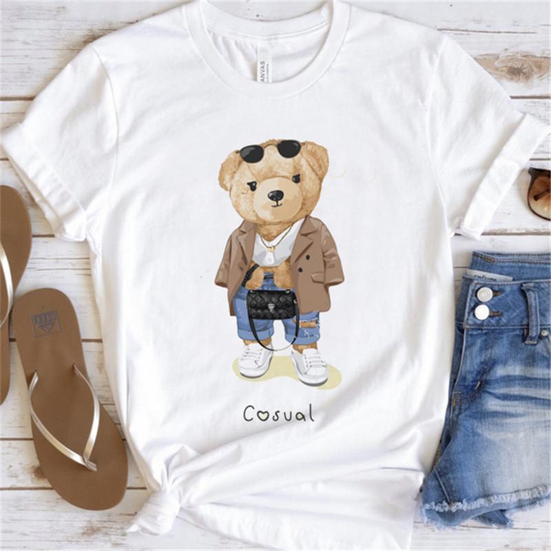 Cool Bear Cartoon Pattern T-shirt Women Tops Summer Vigorous Lovely Harajuku Female Fashion Tees Ladies Shirt