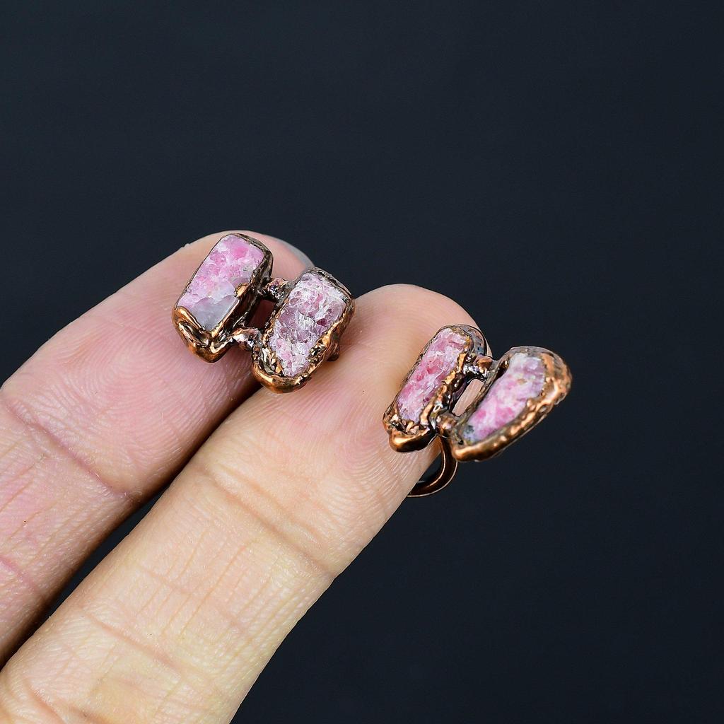 Кольцо из розового тулита ручной работы, кольцо из электроформованной меди, антикварное украшение, регулируемое кольцо, подарок на помолвку