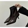 Модная женская сексуальная обувь на щиколотке с острым носком, винтажная, осенняя, новая модная обувь на высоком каблуке, из лакированной кожи, облегающие ботильоны, женские коричневые короткие ботильоны