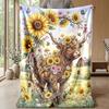 Floral Bull with Sunflowers Theme blanket Lightweight Warm Flannel Blanket Decorative Throw Blanket for Home Decoration