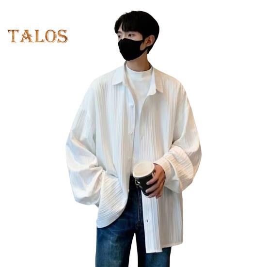 Мужская рубашка свободного кроя, однотонный кардиган с отложным воротником, однобортный, осенне-весенний топ, рубашка средней длины в уличном стиле