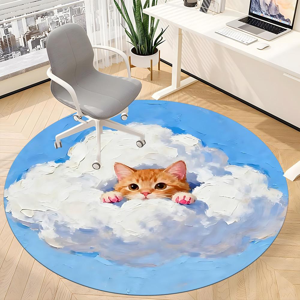 1PC Cloud Cat Office Round Area Rug, Mat Suitable ForOffice, Under Office Chairs Bedroom Living Room Home Decor, Room Deco