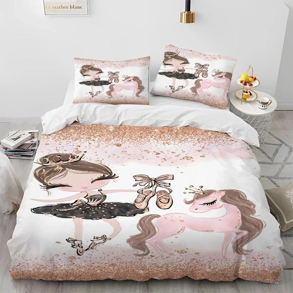 Cartoon Cute Ballet Girl Ballerina Comfortable Duvet Quilt Cover Pillowcase Bedding Set Children Bedroom Decoration Home Textile