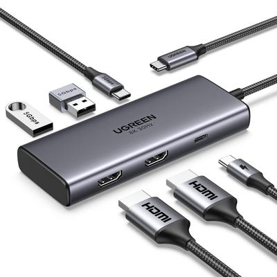 Ugreen USB-концентратор Revodok 206 с поддержкой двойной док-станции HDMI с одним портом PD 100 Вт, быстрой передачей данных 5 Гбит/с, совместимый с MacBook и iPad C-порт не
