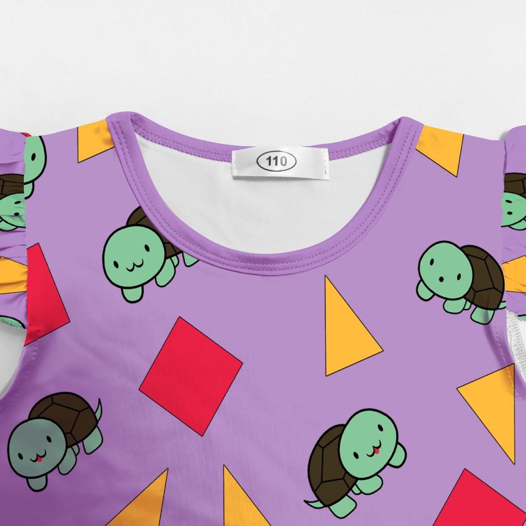 Kids Girls Anime Cartoon K-POP Animals Turtles Printed Zoey Ruffle Sleeveless Casual Dress