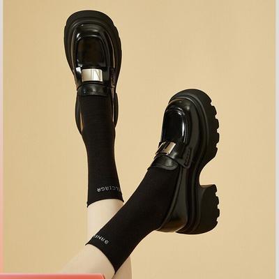 Лоферы на платформе Spicy Girl, женские яркие кожаные черные кожаные туфли, весенние и летние носки, лоферы