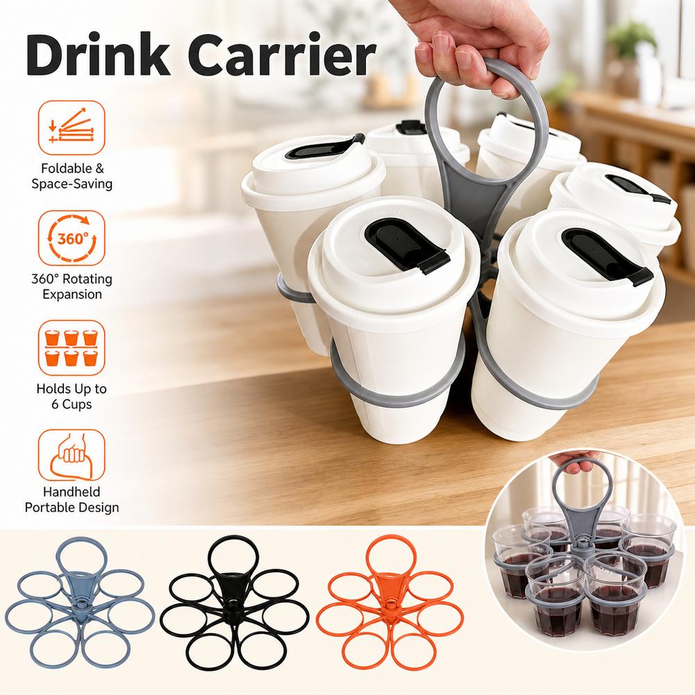 1/2pcs 6-Slot Portable Drink Holder Folding Beverage Tray with Handle Pocket-Sized for Outdoor Picnics Party Reusable Cup Holder Cup Holders 5