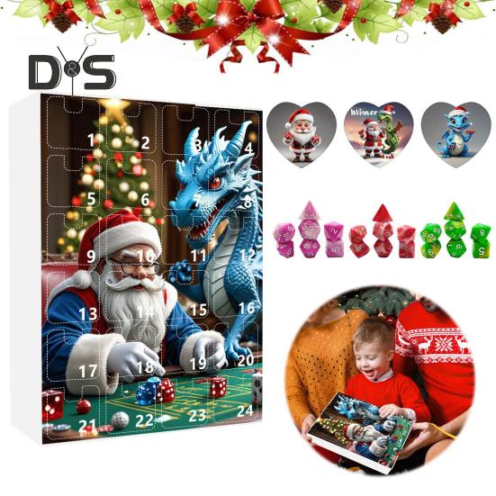DND Dice Адвент-календарь 2024 Акриловые разноцветные многогранные игральные кости Набор для геймеров Ролевые игры 24-дневный рождественский календарь обратного отсчета
