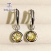 New!!! Simple Citrine Earring Pendant Bezel Setting Round 8mm Real Gemstone 925 Sterling Silver Fine Jewelry for Women