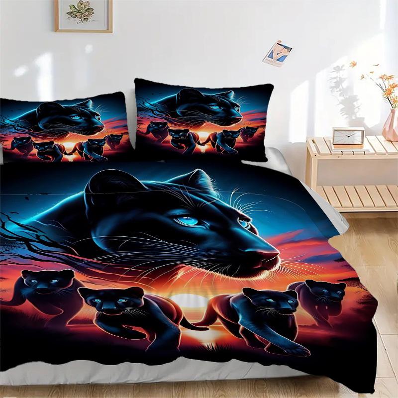 3pcs Panther Family Duvet Cover Set - Includes 1 Duvet Cover and 2 Pillowcases, No Quilt Core, All-Season Home Decor yy251111042