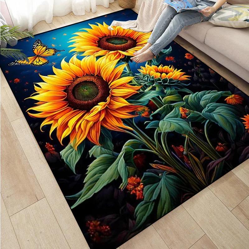 Sunflower Print Kitchen Mat Rug Set Doormat Carpet Non-Slip for Farmhouse Hallway Home Office Sink Laundry Room Floor Decor