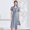 Fashionable Lace Patchwork Bubble Sleeve Jacquard Dress