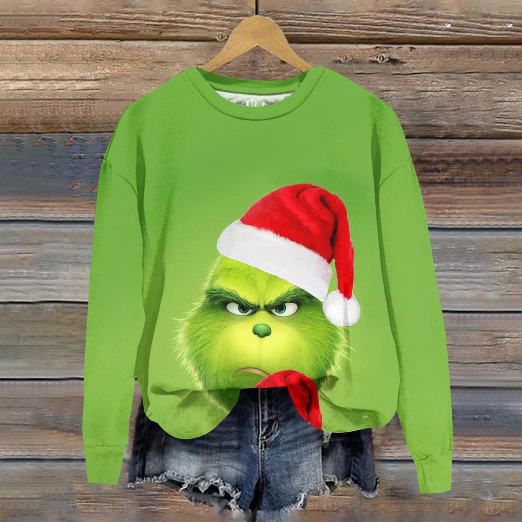 Women's Fashion Christmas Printed Long Sleeve Loose Round Neck Sweatshirt Top