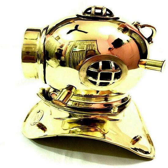 Морской блестящий латунный водолазный шлем часы настольный декоративный элемент 20,32 см