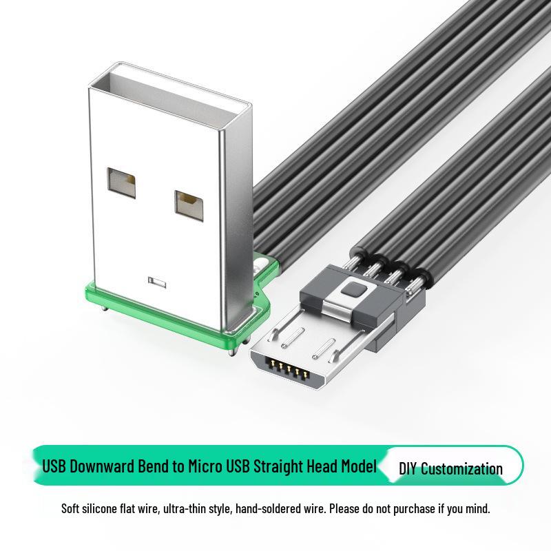 Плоский силиконовый мягкий кабель для зарядки Micro USB, DIY плата с разъемом с прямым изгибом, доступен в 1м/2м.