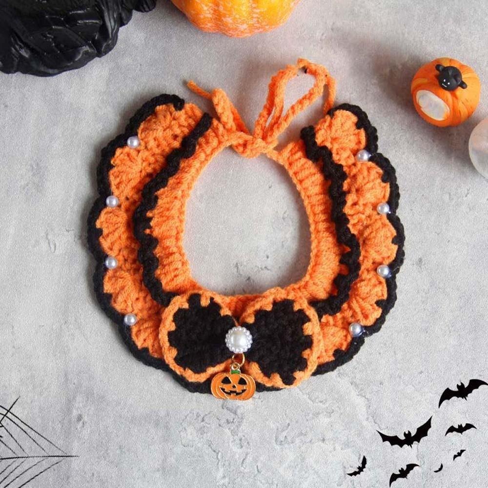 Clothes Halloween Cat Headgear Pumpkin Cat Woven Hat Bib Halloween Pets Costumes  Pet Accessories