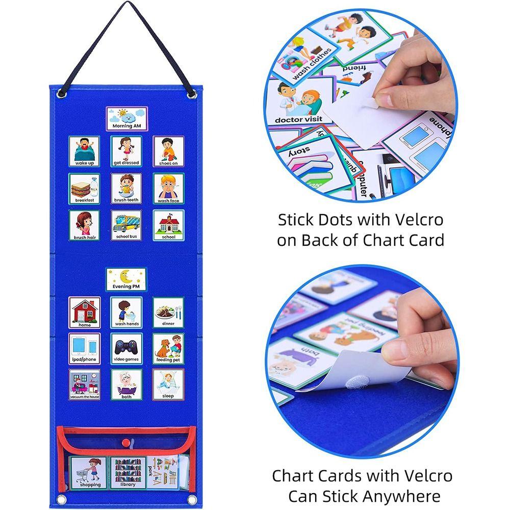 Foldable Visual Schedule Children Autism Learning Materials Chore Pocket Chart for Home and School