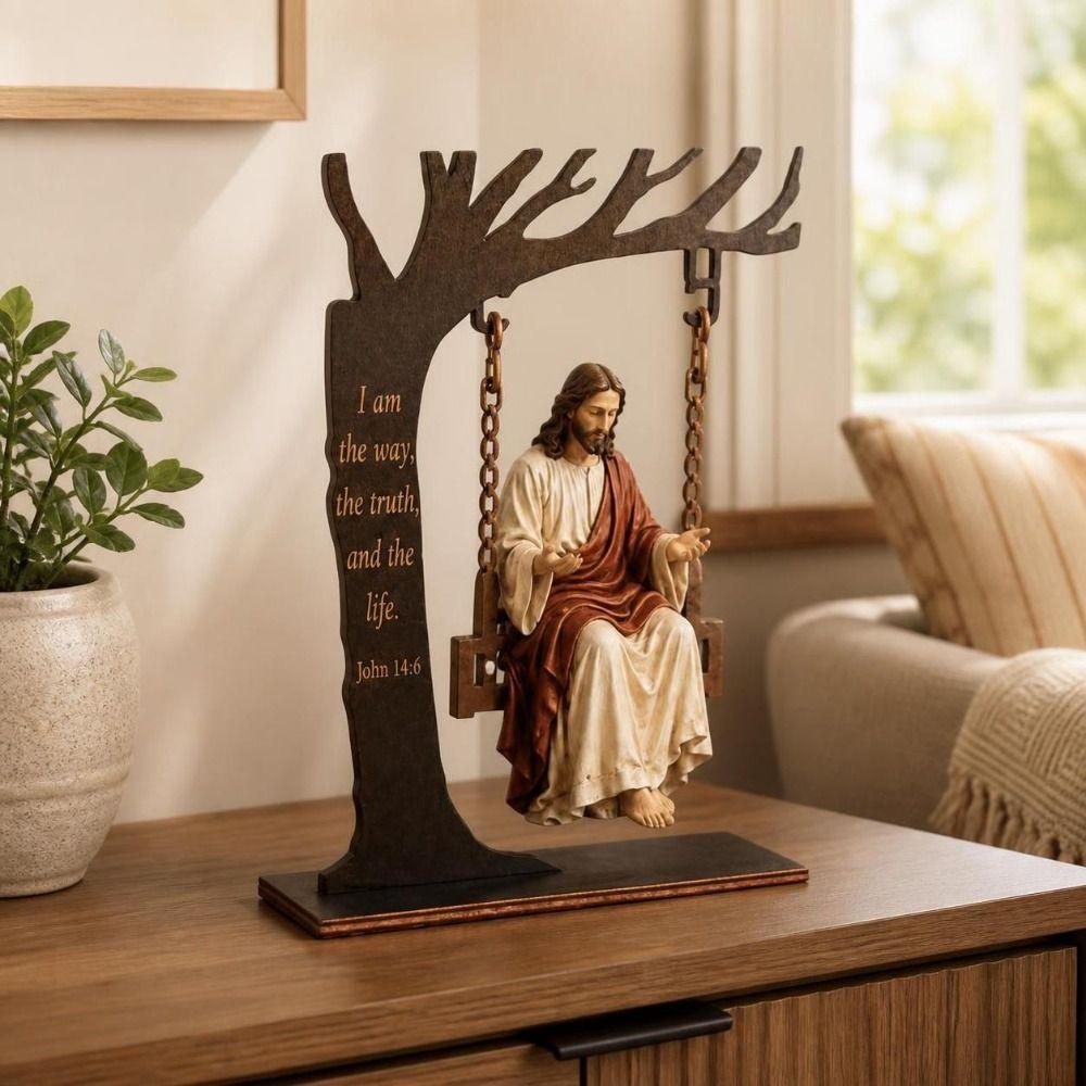 Catholic Bible Reading Figurine Religious Virgin Mary Swing Sculpture Home Desktop Decoration