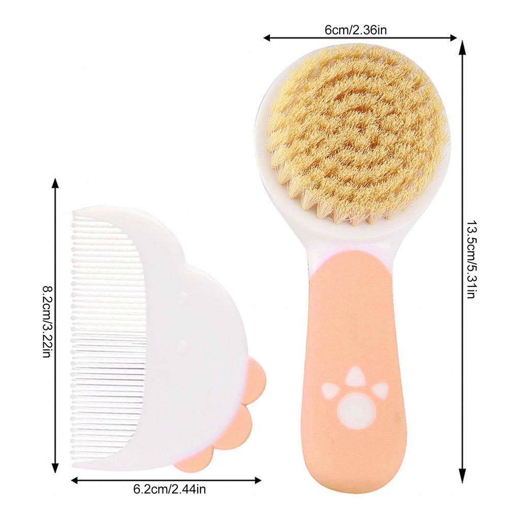 Baby Scalp Cradle Cap Comb Brush Set with Nylon Bath Massage Brush for Newborn and Infant