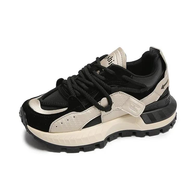 Модные вафельные туфли Forrest Gump для женщин 2024 года, новые осенне-зимние туфли с толстыми подошвами из бархата и искусственной кожи на шнуровке, мягкие повседневные спортивные туфли