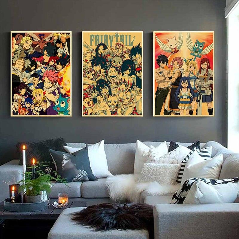 Anime Fairy Tail Posters Wall Stickers Kraft Paper Retro High Definition Poster Home Decor Living Room Bedroom Bar Decoration
