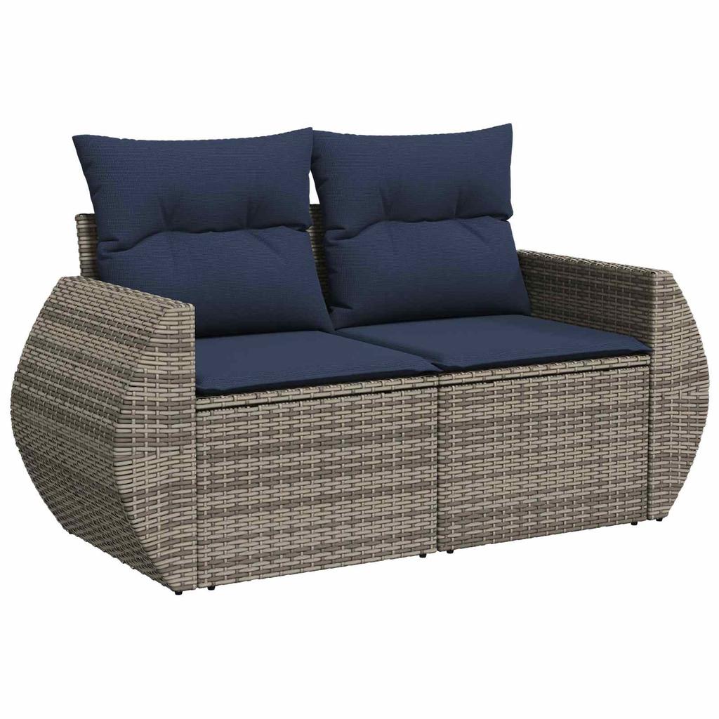Sofa Set 6 pcs Grey and Navy Blue Poly Rattan and Steel