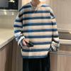 Новая осенняя японская свежая мужская толстовка в полоску, пуловер с длинными рукавами, модная молодежная популярная толстовка с воротником