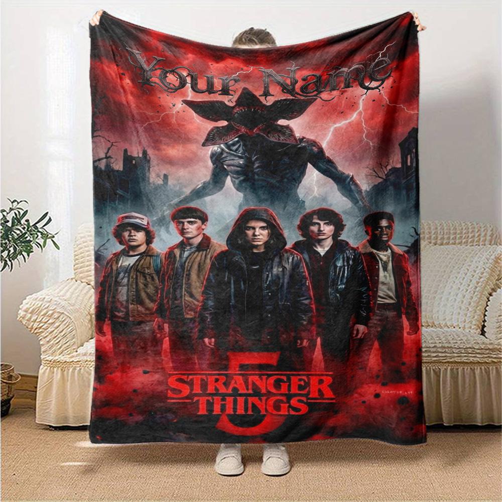 Stranger Things Personalized Text Blanket Lightweight Customizable Blanket Soft Warm Cozy Throw For Sofa Couch Livingroom Chair for All Occasions