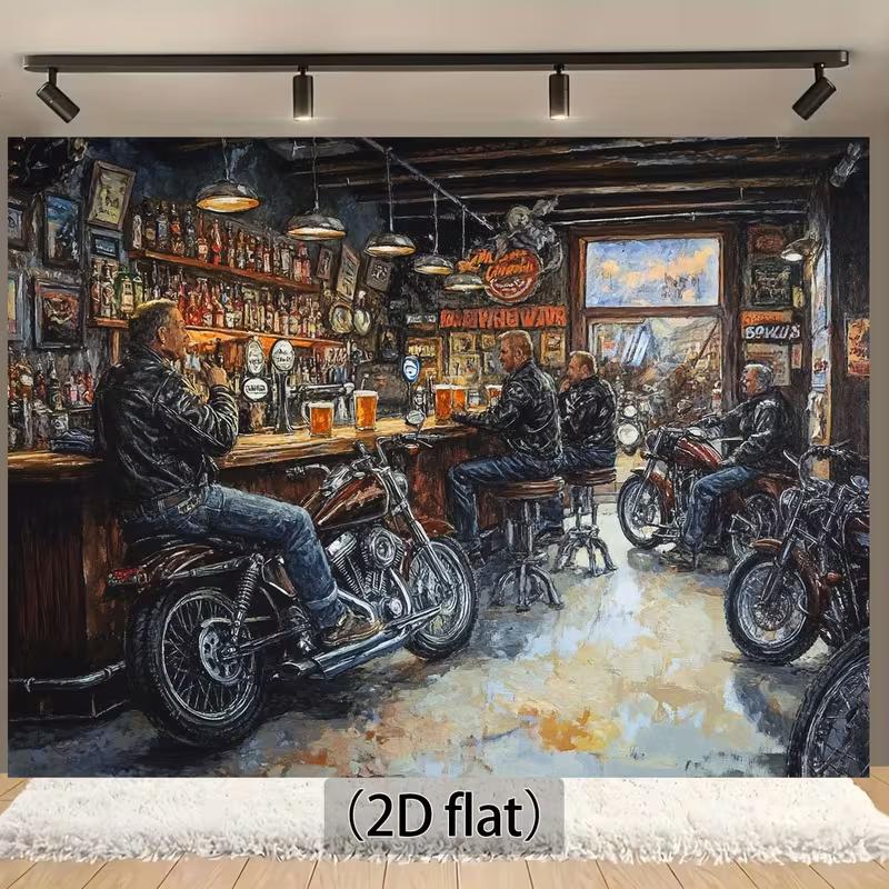 Двумерная плоская печать, фон для фотосъемки на руле мотоцикла, ретро-сцена байкерского паба для вечеринки и домашнего декора