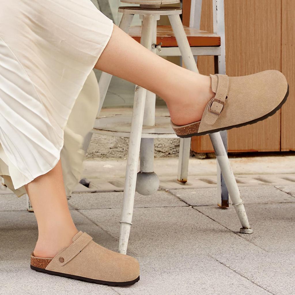 Модные женские замшевые клоги Crestar New Brooklyn, пробковая стелька, мюли из коровьей кожи с регулируемым пяточным ремешком, модные слипоны, туфли-картофелины