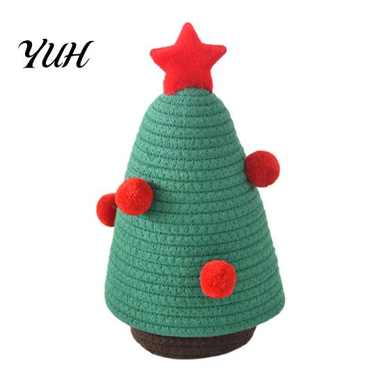 Cotton Rope Storage Basket Christmas Tree Shape Box with Lid, Decorative Fabric Woven Key Holder Lid Organizer, Dustproof Thread Container for