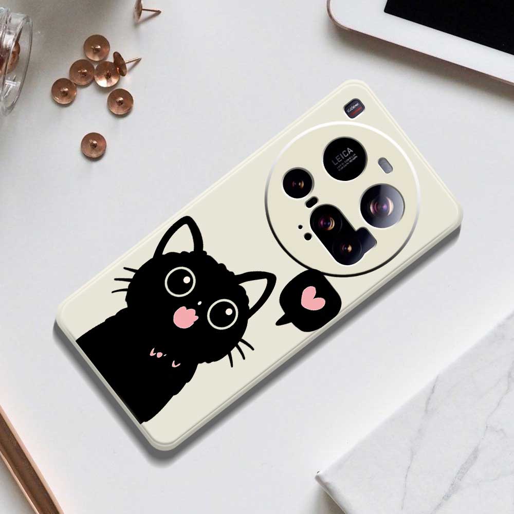 For Xiaomi 15 Ultra Case Love Black Cat Pattern Printing Straight Edge TPU Phone Back Cover