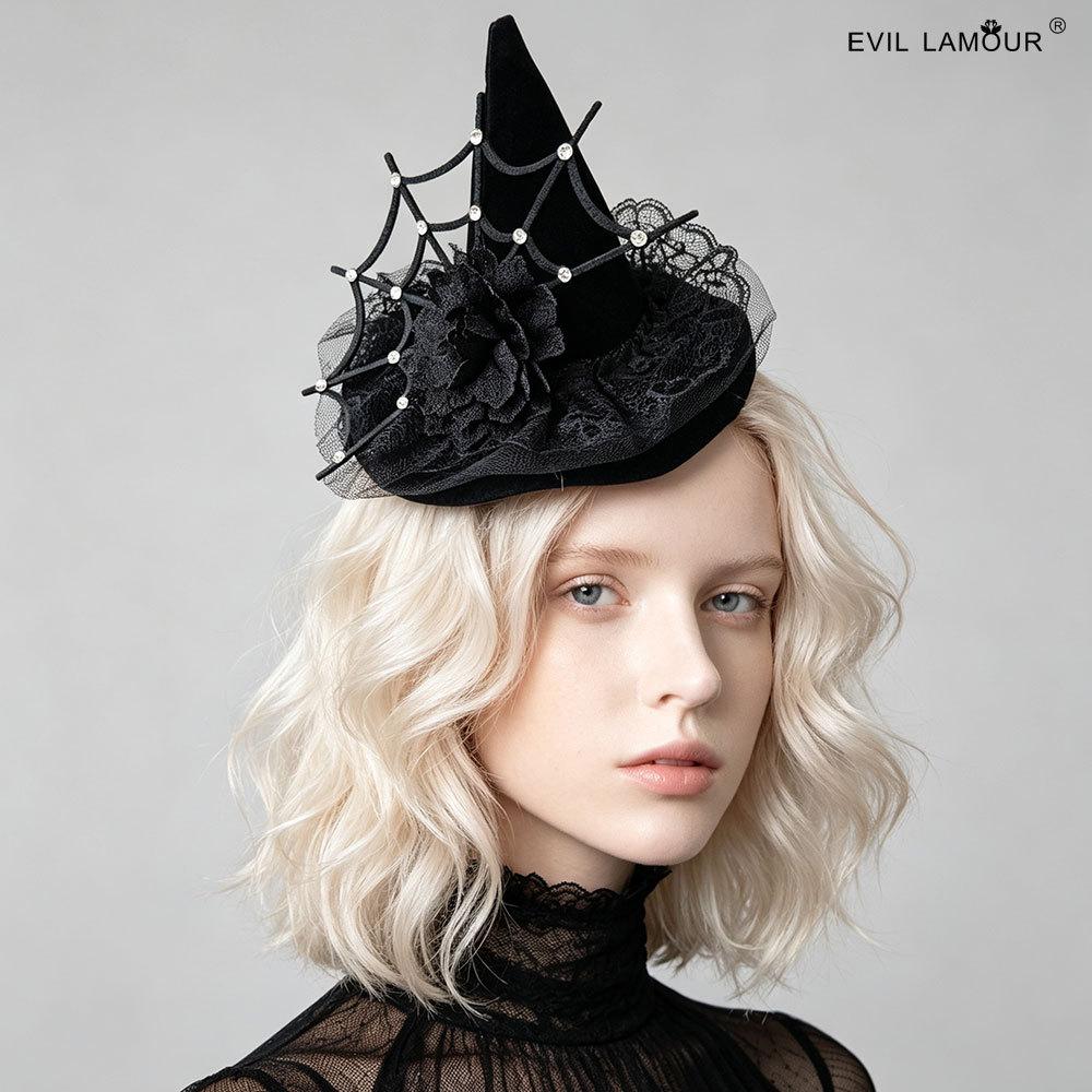 Spire Spider Web Diamond Wizard Hat Lace Flowers Stage Accessories Halloween Party FJ--