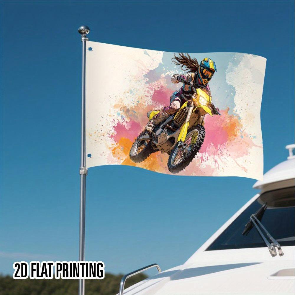 1pc Funny Motocross Action Flag - Durable Polyester 2D Flat Print with Vibrant Watercolor Splash Design, Multicolor Outdoor Decoration for Garden, Par