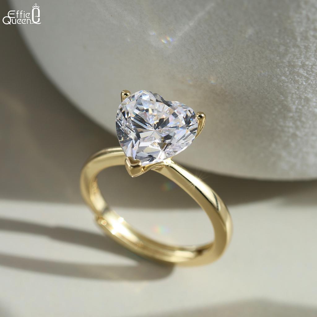 Кольцо Effie Queen из серебра S925 с 14-каратным золотом, с цирконием огранки «сердце» 1/2/3/4 карата, романтическое украшение для женщин, мужчин, пары, подарок на День святого Валентина LZR40