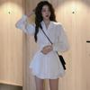 Fairy Spring 2024 Women's Puff Sleeve Waist-Hugging White Shirt Dress - Slimming Casual Design