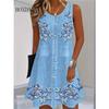 Женские летние платья без рукавов Модные имитация ковбойского жилета Платья с цветочным принтом Повседневные майки Пляжные свободные мягкие Мини-платья для пляжного отдыха